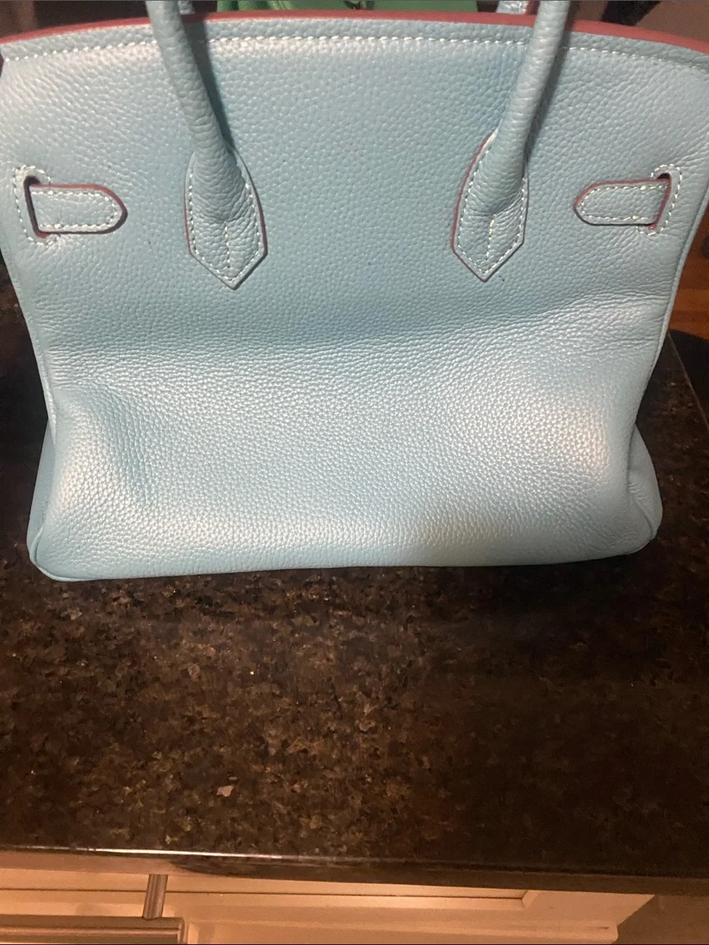 Light Blue Leather Top-Handle Bag with Gold Hardware